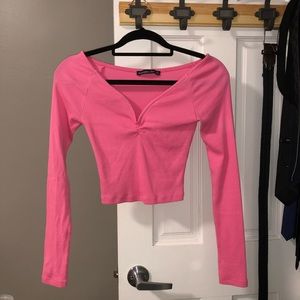 Abercrombie pink notch neck ribbed top crop